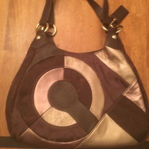 Coach Brass/Chocolate Patchwork Hobo Handbag